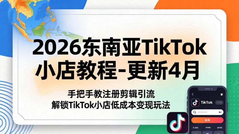 2026东南亚TikTok小店教程-更新4月，手把手教注册剪辑引流，解锁TikTok小店低成本变现玩法-创业资源网 | 精品设计与工具分享平台