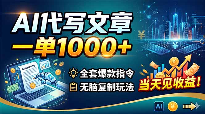 AI代写文章，一单1000+，全套爆款指令+无脑复制玩法，当天见收益！-创业资源网 | 精品设计与工具分享平台