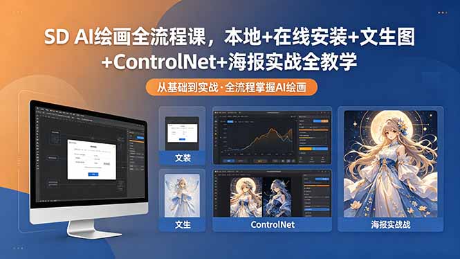 SD AI绘画全流程课，本地+在线安装+文生图+ControlNet+海报实战全教学-创业资源网 | 精品设计与工具分享平台