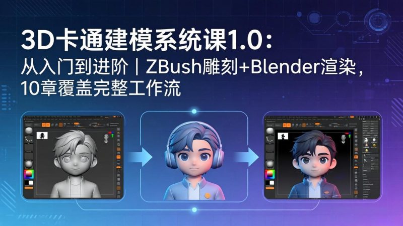 3D卡通建模系统课1.0：从入门到进阶｜ZBrush雕刻+Blender渲染，10章覆盖完整工作流-创业资源网 | 精品设计与工具分享平台
