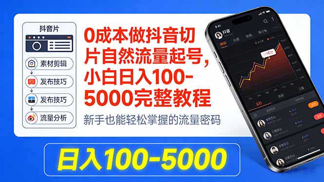0成本做抖音切片自然流量起号，小白日入100-5000完整教程-创业资源网 | 精品设计与工具分享平台