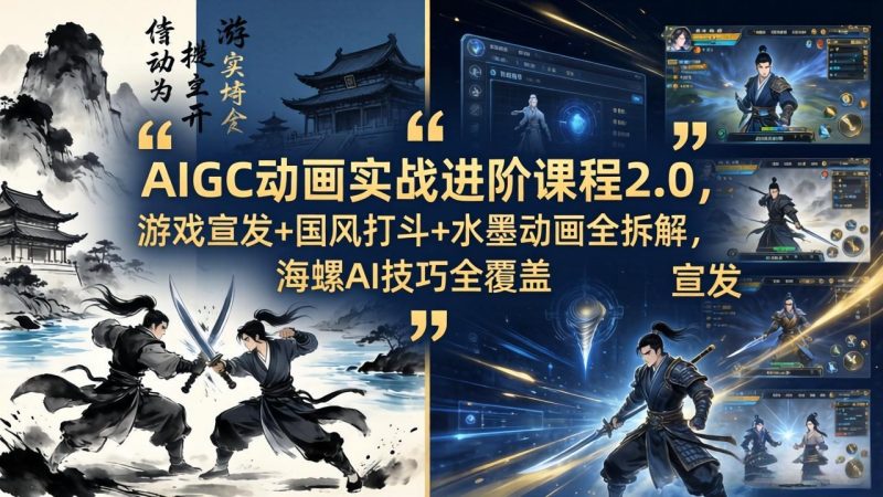 AIGC动画实战进阶课程2.0，游戏宣发+国风打斗+水墨动画全拆解，海螺AI技巧全覆盖-创业资源网 | 精品设计与工具分享平台