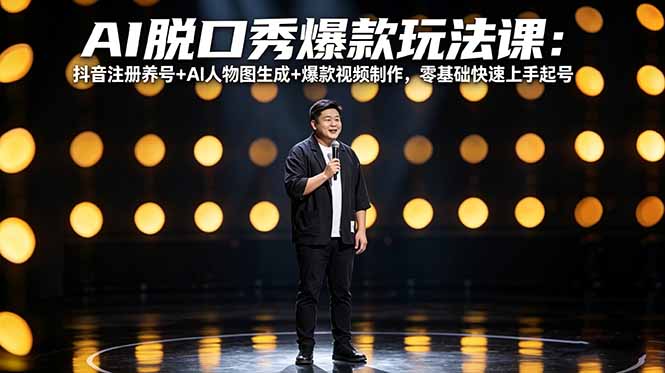 AI脱口秀爆款玩法课：抖音注册养号+AI人物图生成+爆款视频制作，零基础快速上手起号-创业资源网 | 精品设计与工具分享平台