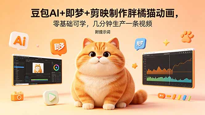 豆包AI+即梦+剪映制作胖橘猫动画，零基础可学，几分钟生产一条视频，附提示词-创业资源网 | 精品设计与工具分享平台