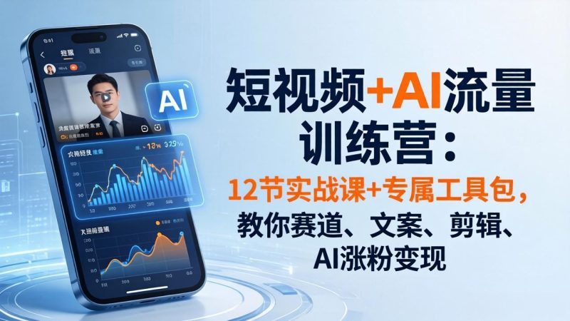 短视频+AI流量训练营：12节实战课+专属工具包，教你赛道、文案、剪辑、AI涨粉变现-创业资源网 | 精品设计与工具分享平台