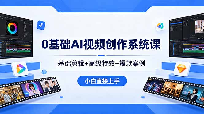0基础AI视频创作系统课，基础剪辑+高级特效+爆款案例，小白直接上手-创业资源网 | 精品设计与工具分享平台