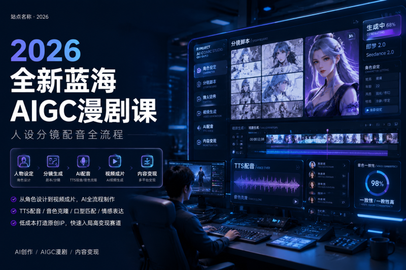 2026全新蓝海AIGC漫剧课：人设分镜配音全流程，快速入局高变现赛道-创业资源网 | 精品设计与工具分享平台