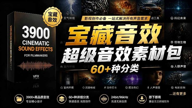 宝藏音效合集包！60+多种音效分类，共计3900个，分类清晰，全中文分类，高品质剪辑音效素材包-创业资源网 | 精品设计与工具分享平台