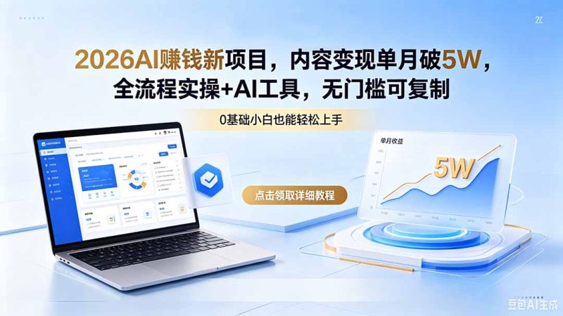 2026AI赚钱新项目，内容变现单月破5W，全流程实操+AI工具，无门槛可复制-创业资源网 | 精品设计与工具分享平台
