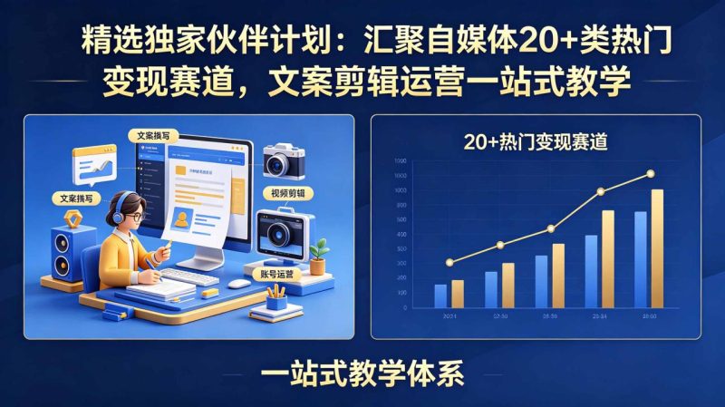 精选独家伙伴计划:汇聚自媒体20+类热门变现赛道,文案剪辑运营一站式教学-创业资源网 | 精品设计与工具分享平台