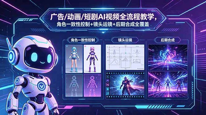 广告/动画/短剧AI视频全流程教学，角色一致性控制+镜头运镜+后期合成全覆盖-创业资源网 | 精品设计与工具分享平台