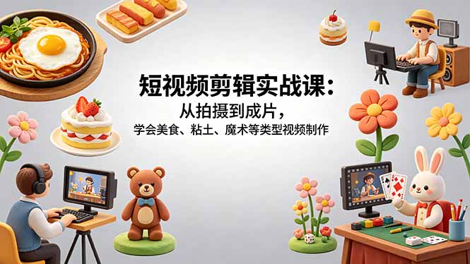 短视频剪辑实战课：从拍摄到成片，学会美食、粘土、魔术等类型视频制作-创业资源网 | 精品设计与工具分享平台