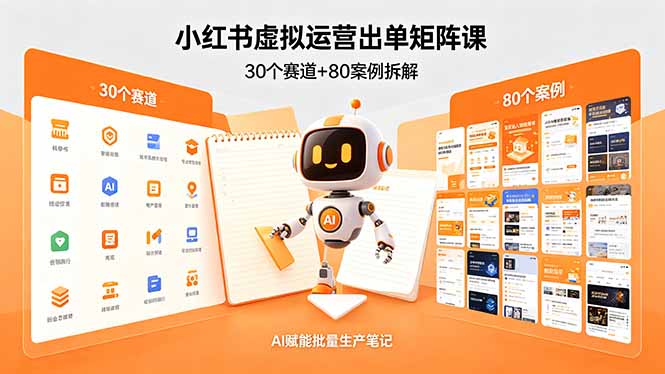 小红书虚拟运营出单矩阵课：30个赛道+80案例拆解，AI赋能批量生产笔记-创业资源网 | 精品设计与工具分享平台