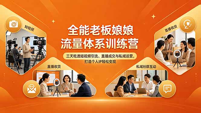 全能老板娘流量体系训练营，三天吃透短视频引流、直播成交与私域运营，打造个人IP轻松变现-创业资源网 | 精品设计与工具分享平台