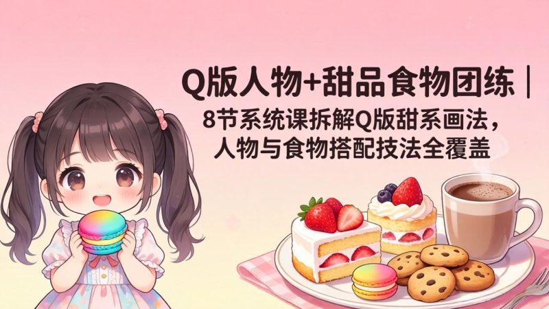 Q版人物+甜品食物团练｜8节系统课拆解Q版甜系画法，人物与食物搭配技法全覆盖-创业资源网 | 精品设计与工具分享平台