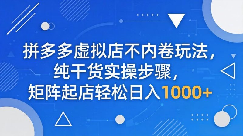 拼多多虚拟店不内卷玩法，纯干货实操步骤，矩阵起店轻松日入 1000+-创业资源网 | 精品设计与工具分享平台