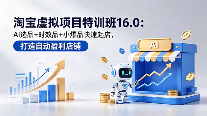 淘宝虚拟项目特训班16.0：AI选品+时效品+小爆品快速起店，打造自动盈利店铺-创业资源网 | 精品设计与工具分享平台