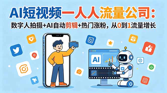 AI短视频一人流量公司：数字人拍摄+AI自动剪辑+热门涨粉，从0到1流量增长-创业资源网 | 精品设计与工具分享平台