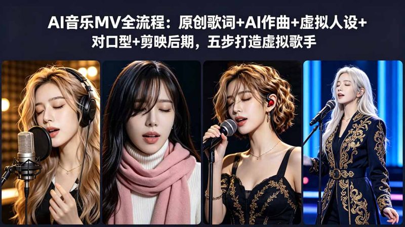 AI音乐MV全流程:原创歌词+AI作曲+虚拟人设+对口型+剪映后期,五步打造虚拟歌手-创业资源网 | 精品设计与工具分享平台