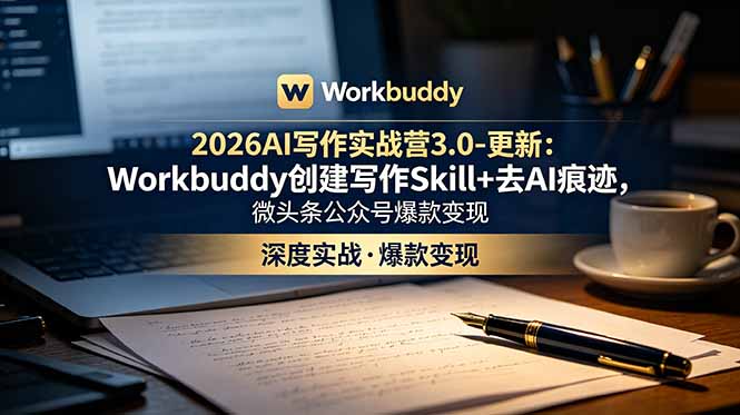 2026AI写作实战营3.0-更新：Workbuddy创建写作Skill+去AI痕迹，微头条公众号爆款变现-创业资源网 | 精品设计与工具分享平台