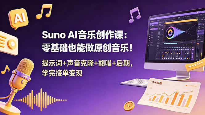 Suno AI音乐创作课：零基础也能做原创音乐！提示词+声音克隆+翻唱+后期，学完接单变现-创业资源网 | 精品设计与工具分享平台