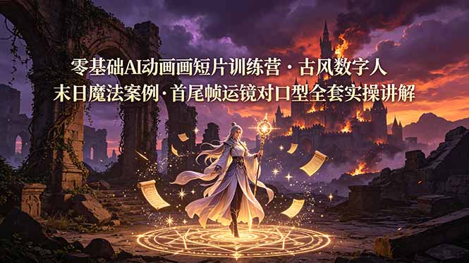 零基础AI动画短片训练营，古风数字人末日魔法案例，首尾帧运镜对口型全套实操讲解-创业资源网 | 精品设计与工具分享平台