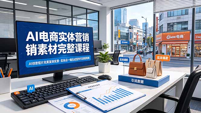 AI电商实体营销素材完整课程，AI创意短片完美复刻实景，实体店一键生成宣传引流短视频-创业资源网 | 精品设计与工具分享平台