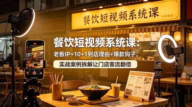 餐饮短视频系统课:老板IP+10+1到店理由+爆款钩子,实战案例拆解让门店客流翻倍-创业资源网 | 精品设计与工具分享平台