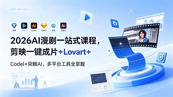 2026AI 漫剧一站式课程,剪映一键成片+Lovart+Codel+突触AI,多平台工具全掌握-创业资源网 | 精品设计与工具分享平台