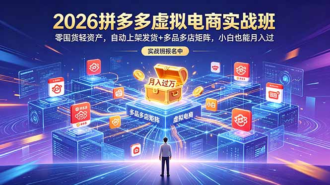 2026拼多多虚拟电商实战班:零囤货轻资产,自动上架发货+多品多店矩阵,小白也能月入过万-创业资源网 | 精品设计与工具分享平台