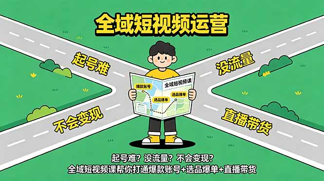 起号难?没流量?不会变现?全域短视频课帮你打通爆款账号+选品爆单+直播带货-创业资源网 | 精品设计与工具分享平台