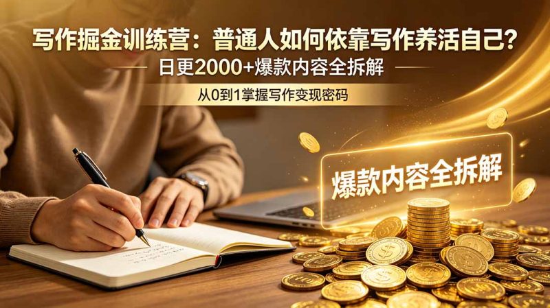 写作掘金训练营:普通人如何依靠写作养活自己?日更2000+爆款内容全拆解-创业资源网 | 精品设计与工具分享平台