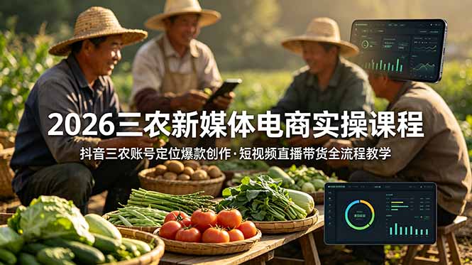 2026三农新媒体电商实操课程：抖音三农账号定位爆款创作，短视频直播带货全流程教学-创业资源网 | 精品设计与工具分享平台