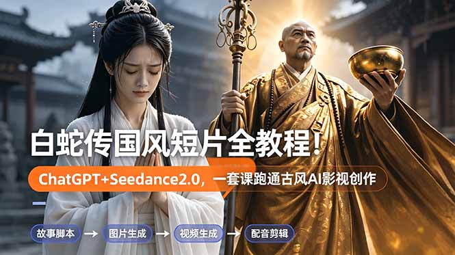 白蛇传-国风短片全教程！ChatGPT+Seedance2.0，一套课跑通古风AI影视创作-创业资源网 | 精品设计与工具分享平台