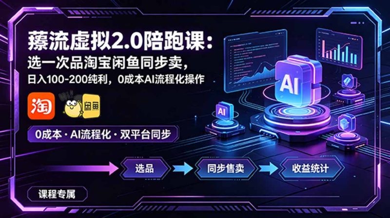 薅流虚拟2.0陪跑课：选一次品淘宝闲鱼同步卖，日入100-200纯利，0成本AI流程化操作-创业资源网 | 精品设计与工具分享平台