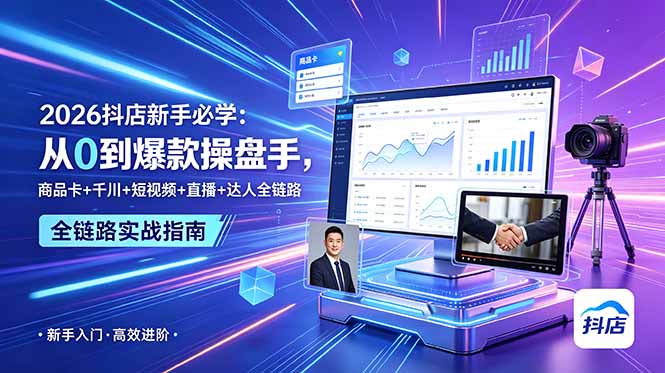 2026抖店新手必学：从0到爆款操盘手，商品卡+千川+短视频+直播+达人全链路-创业资源网 | 精品设计与工具分享平台