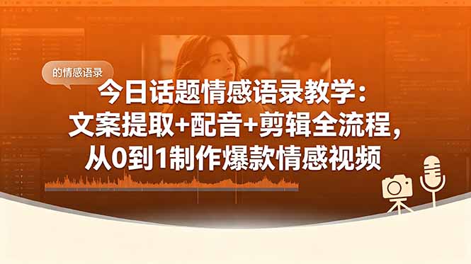 今日话题情感语录教学:文案提取+配音+剪辑全流程,从0到1制作爆款情感视频-创业资源网 | 精品设计与工具分享平台