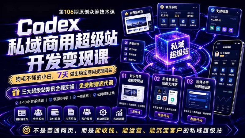 Codex私域商用超级站Ai开发变现课106期-更新：不是普通网站，而是能收钱，能运营，能沉淀客户的私域超级站-创业资源网 | 精品设计与工具分享平台