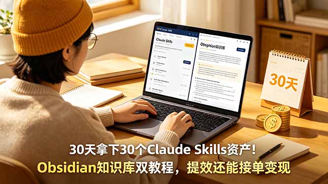 30天拿下30个Claude Skills资产！Obsidian知识库双教程，提效还能接单变现-创业资源网 | 精品设计与工具分享平台