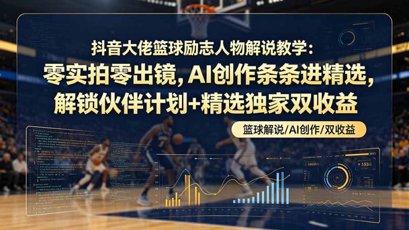 抖音大佬篮球励志人物解说教学：零实拍零出镜，AI创作条条进精选，解锁伙伴计划+精选独家双收益-创业资源网 | 精品设计与工具分享平台