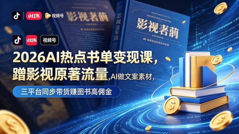 2026AI热点书单变现课,蹭影视原著流量,AI做文案素材,三平台同步带货赚图书高佣金-创业资源网 | 精品设计与工具分享平台