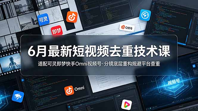 6月最新短视频去重技术课，适配可灵即梦快手Omni视频号，分镜底层重构规避平台查重-创业资源网 | 精品设计与工具分享平台