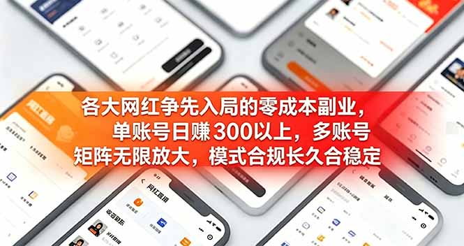 各大网红争先入局的零成本副业，单账号日赚 300 以上，多号矩阵可放大，模式合规长久稳定！-创业资源网 | 精品设计与工具分享平台