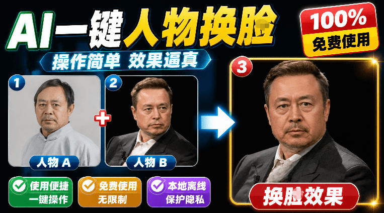 纯离线本地运行！AI一键人物lian部替换软件，支持图片换lian，效果逼真，最便捷换lian工具FaceSwap-创业资源网 | 精品设计与工具分享平台
