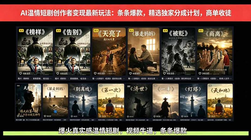 AI温情短剧创作者变现最新玩法:视频牛逼,条条爆款,精选独家分成计划,商单收徒-创业资源网 | 精品设计与工具分享平台