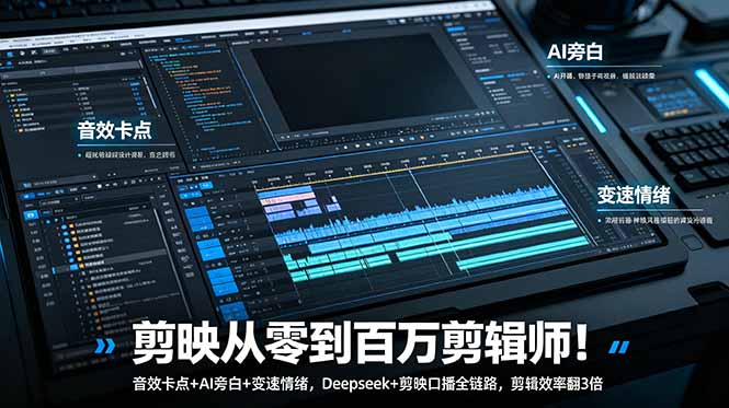 剪映从零到百万剪辑师！音效卡点+AI旁白+变速情绪，Deepseek+剪映口播全链路，剪辑效率翻3倍-创业资源网 | 精品设计与工具分享平台