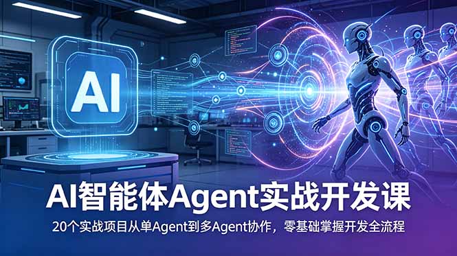 AI智能体Agent实战开发课：20个实战项目从单Agent到多Agent协作，零基础掌握开发全流程-创业资源网 | 精品设计与工具分享平台