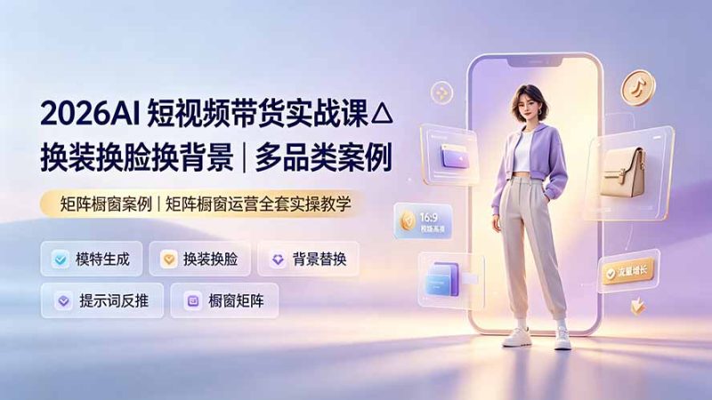 2026AI短视频带货实战课△换装换脸换背景｜多品类案例｜矩阵橱窗运营全套实操教学-创业资源网 | 精品设计与工具分享平台