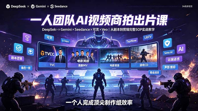 一人团队AI视频商拍出片课:DeepSeek×Gemini×Seedance×可灵×Veo,从剧本到剪辑完整SOP实战教学-创业资源网 | 精品设计与工具分享平台