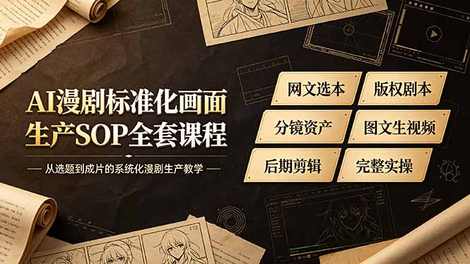 AI漫剧标准化画面生产SOP全套课程-更新,网文选本版权剧本分镜资产全覆盖,图文生视频后期剪辑完整实操教学-创业资源网 | 精品设计与工具分享平台